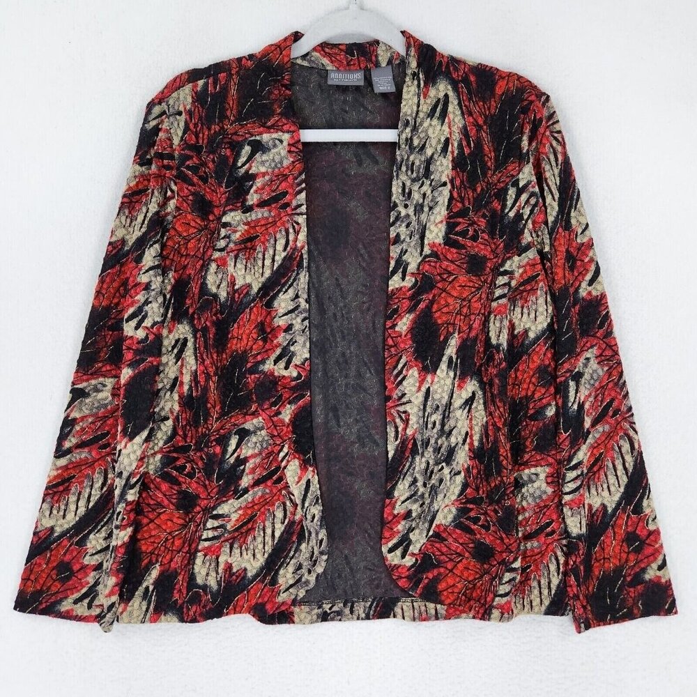 Chicos Cardigan Womens 2 Black Red Gold Large Cardigan Lightweight Additions